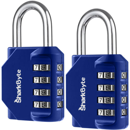 SharkByte Heavy Duty Combination Padlock – 4-Digit Weatherproof Outdoor Lock with Stainless Steel Shackle, Anti-Rust Resettable Code for Gym, School, Locker, Shed, Toolbox, Gate & Warehouse - Purple