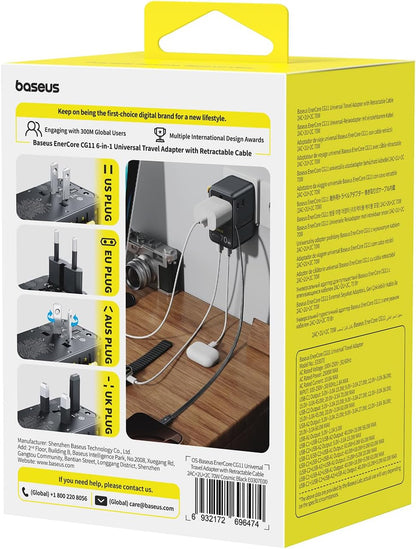 Baseus 70W Universal Travel Adapter, 6-in-1 International Plug Adapter