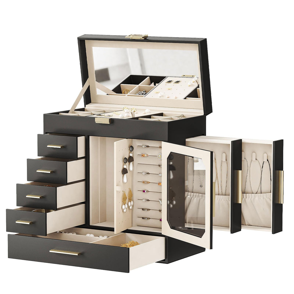 HOOBRO Jewelry Box with Mirror, 6-Layer Jewelry Organizer Box, Glass Window