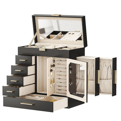 HOOBRO Jewelry Box with Mirror, 6-Layer Jewelry Organizer Box, Glass Window