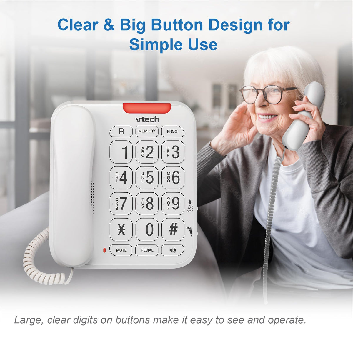 Vtech SA3100 Corded Senior Phone for Elderly with High-Contrast Large Buttons,Multilingual Talking Digits,Visual Ringer,Speed Dial,Speakerphone,No AC Power,Earpiece and Speakerphone Volume Control