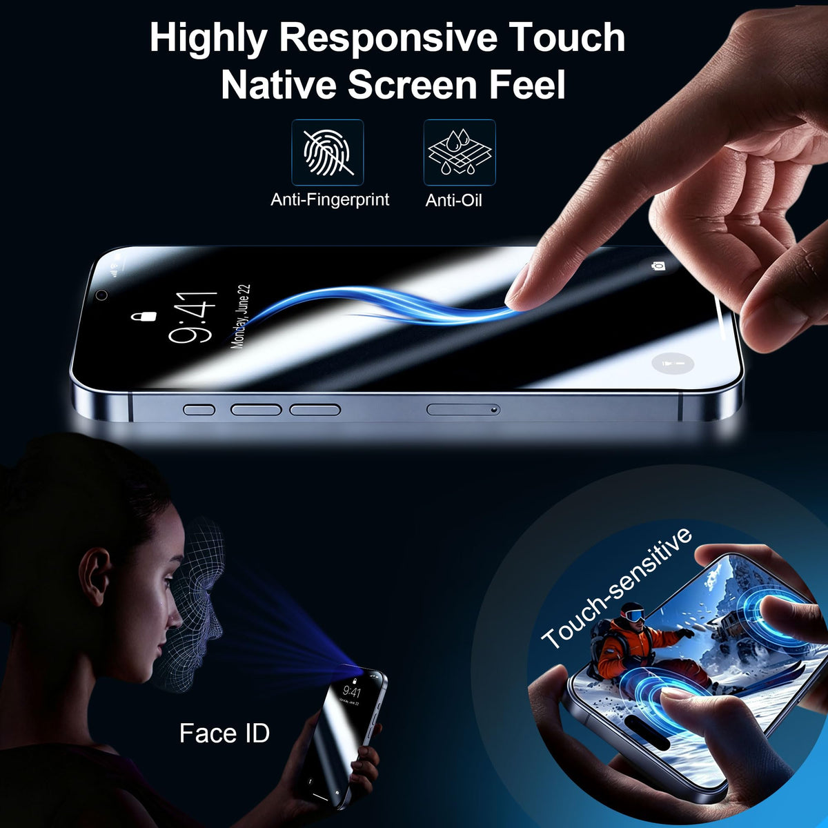 QHOHQ 3 Pack Screen Protector for iPhone 14 Plus 6.7 Inch with 3 Pack Tempered Glass Camera Lens Protector, Ultra HD, 9H Hardness, Case Friendly [Easy to Install Frame]