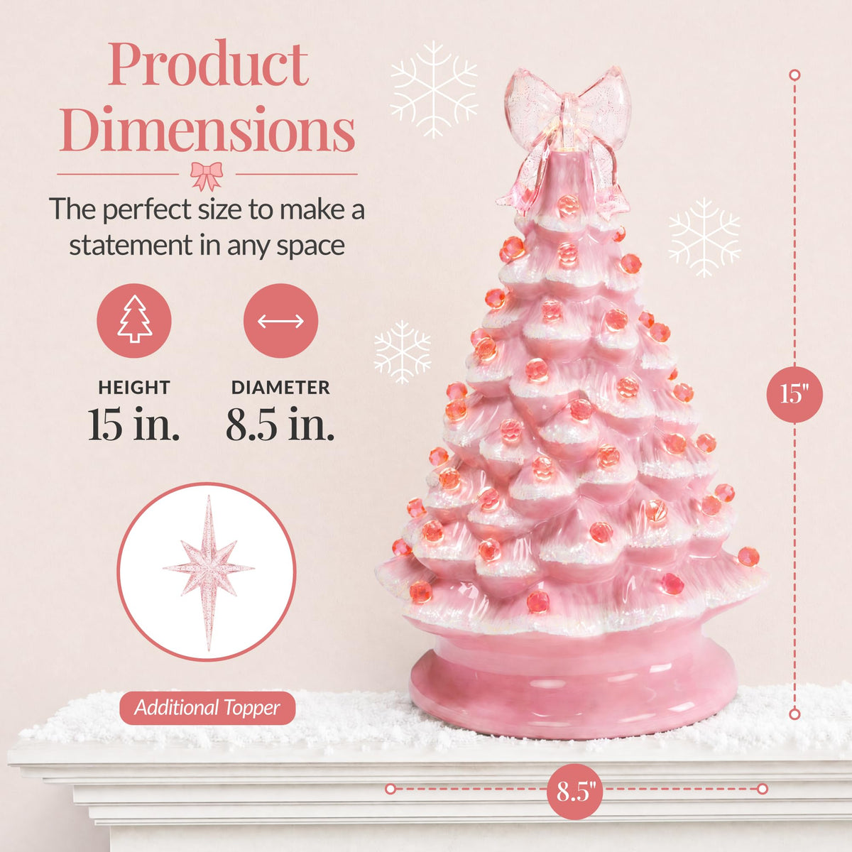 Best Choice Products 15in Ceramic Christmas Tree, Pre-lit Hand-Painted Tabletop Holiday Tree, Star Topper, 64 Lights - Green w/Multicolored Bulbs