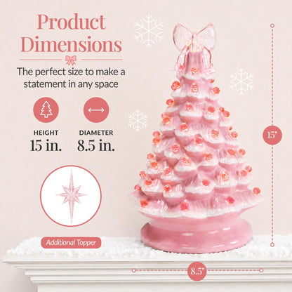 Best Choice Products 15in Ceramic Christmas Tree, Pre-lit Hand-Painted Tabletop Holiday Tree, Star Topper, 64 Lights - Green w/Multicolored Bulbs