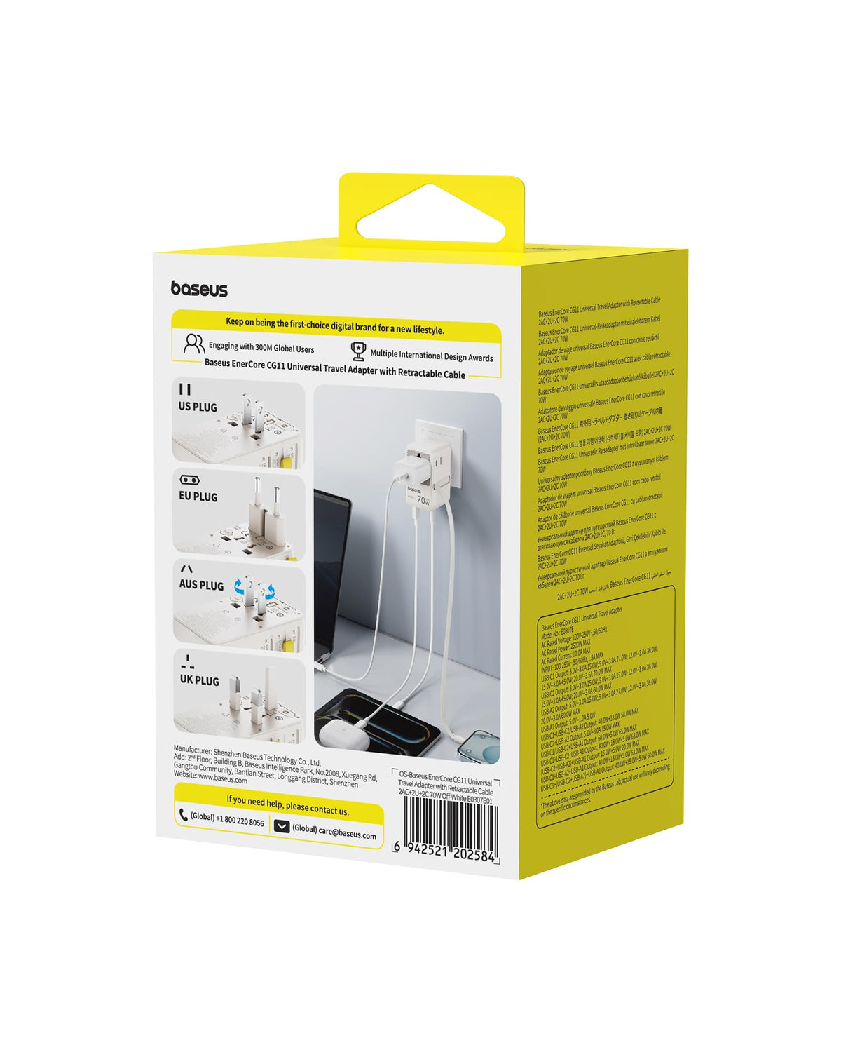 Baseus 70W Universal Travel Adapter, 6-in-1 International Plug Adapter