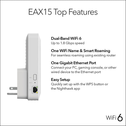 NETGEAR Nighthawk WiFi Extender EAX17, up to 1,500 sq ft, 3 Gbps