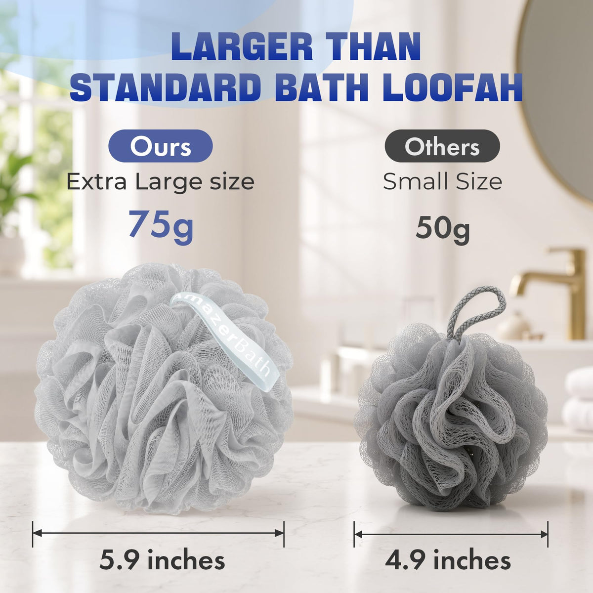 AmazerBath Loofah Sponge 75g/Piece, Exfoliating Bath Sponge Body Scrubber - Loofa Set of 4 Flower Color (Large, Green-Purple)