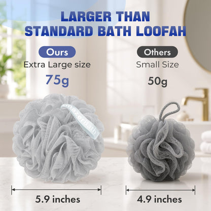 AmazerBath Loofah Sponge 75g/Piece, Exfoliating Bath Sponge Body Scrubber - Loofa Set of 4 Flower Color (Large, Green-Purple)