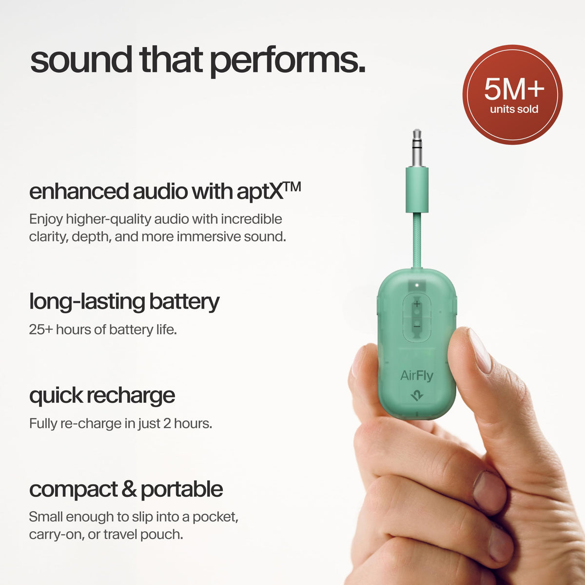 Twelve South AirFly SE, Bluetooth Wireless Audio Transmitter Adapter, White