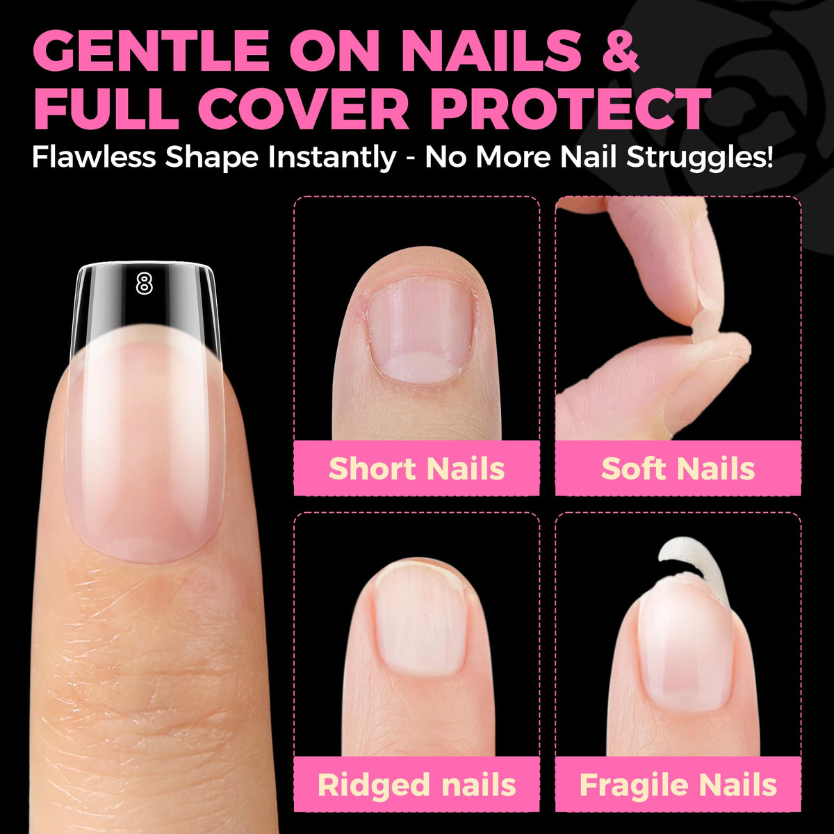 UNA GELLA Short Sharp Square Nail Tips 504pcs X-Soft Flat Square Nails