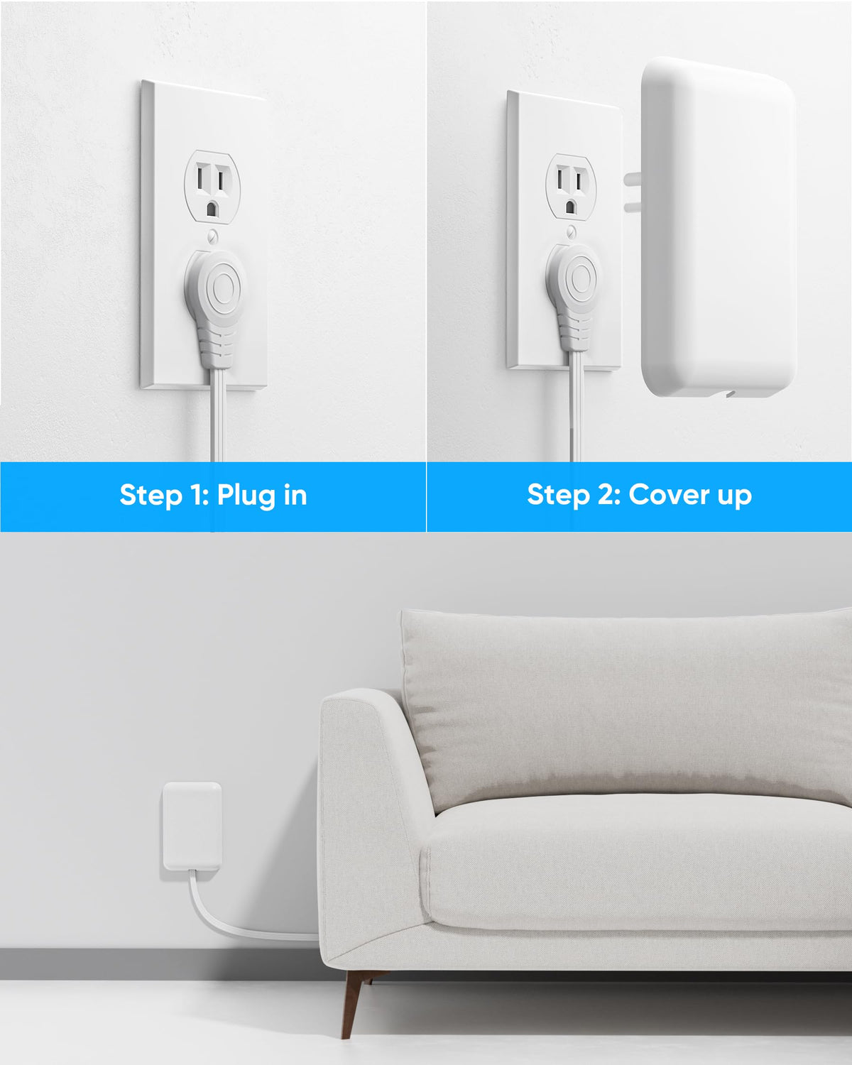 Split Extension Cord with Outlet Cover (10FT, Dual 5FT), Flat Plug Power Strip with 6 Outlets and 3 USB Ports, Outlet Extender for Tight Spaces