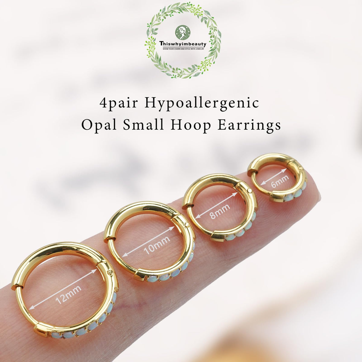1Pair 316L Surgical Steel Opal Small Hoop Earrings for Women Hypoallergenic Medical Grade Lightweight For Cartilage Helix Daith Tragus Lobe Piercing Jewelry