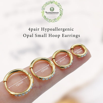 1Pair 316L Surgical Steel Opal Small Hoop Earrings for Women Hypoallergenic Medical Grade Lightweight For Cartilage Helix Daith Tragus Lobe Piercing Jewelry
