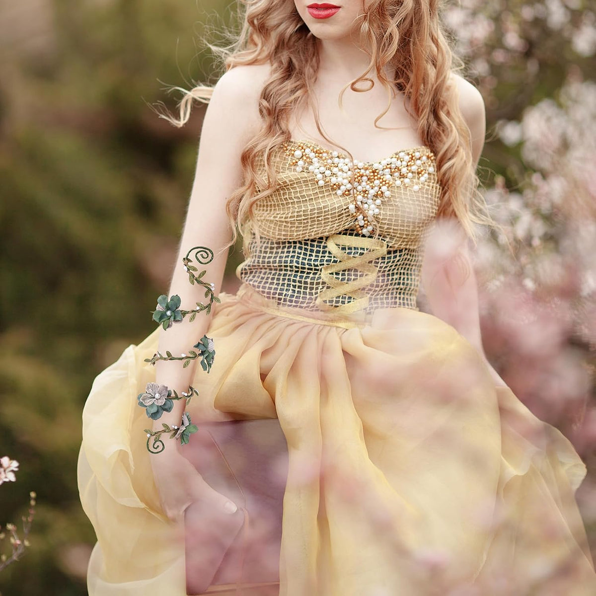 FRESHME Renaissance Fairy Floral Arm Wrap - 1 PC Elf Bracelet Forest Mother Nature Costume Renfaire Cosplay Fairy Accessories