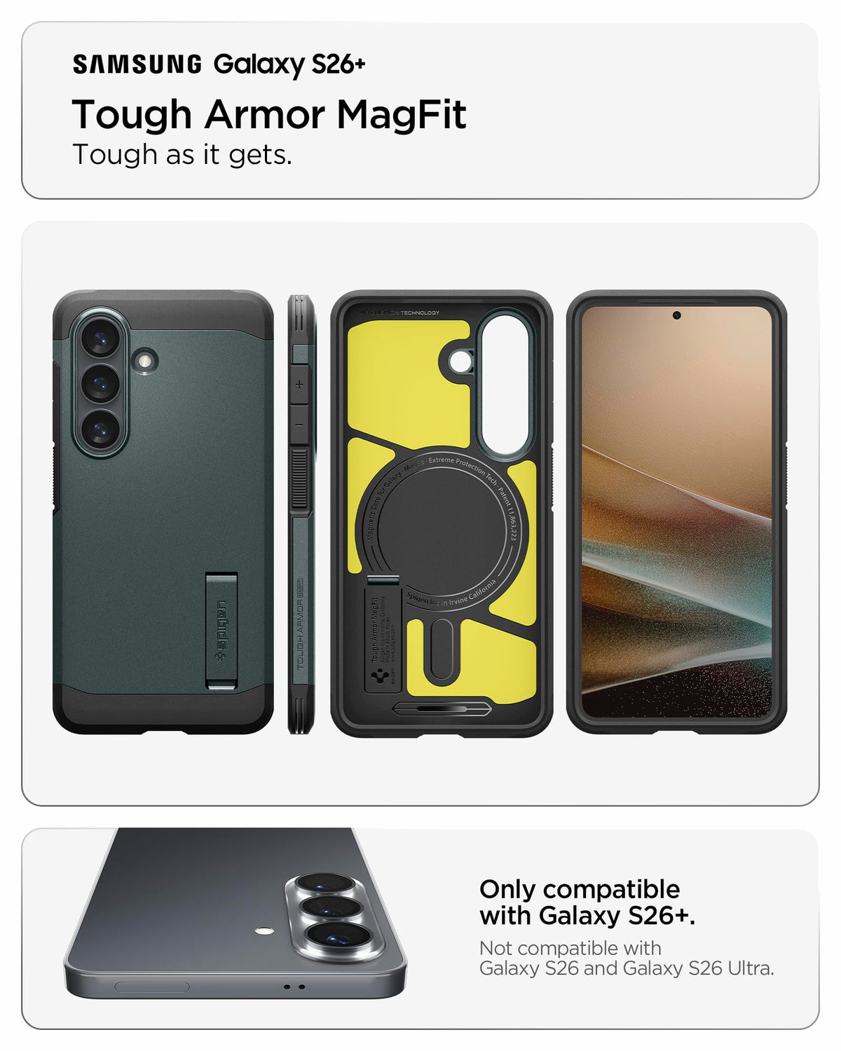 Spigen for Galaxy S26 Case, Tough Armor MagFit [Kickstand] [Compatible with MagSafe] [Military-Grade Protection] - Black
