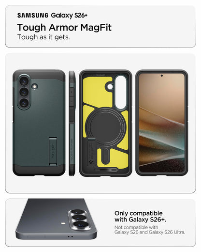 Spigen for Galaxy S26 Case, Tough Armor MagFit [Kickstand] [Compatible with MagSafe] [Military-Grade Protection] - Black
