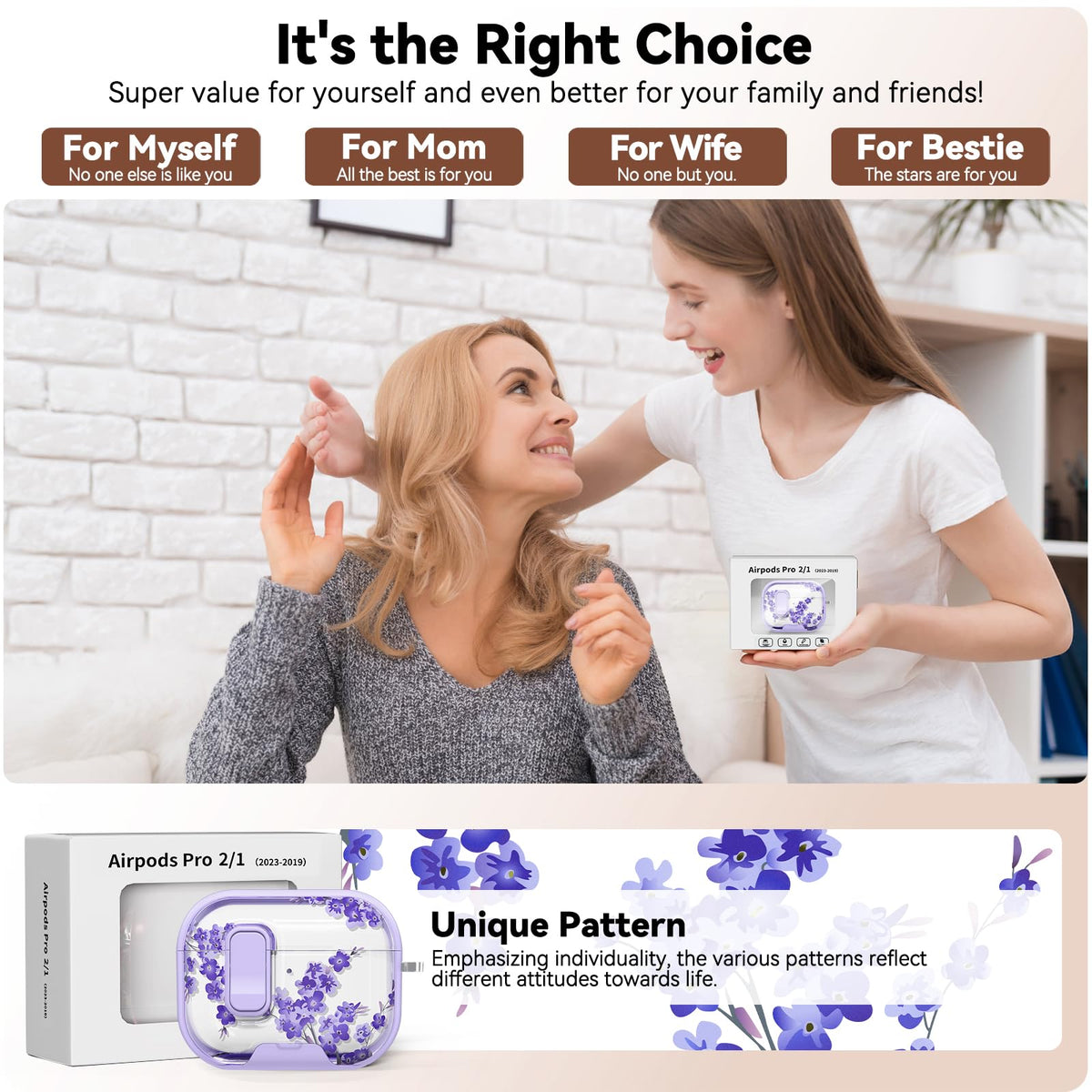 for AirPods Pro 2nd/1st Case (2023-2019)-Purple Bell Flower
