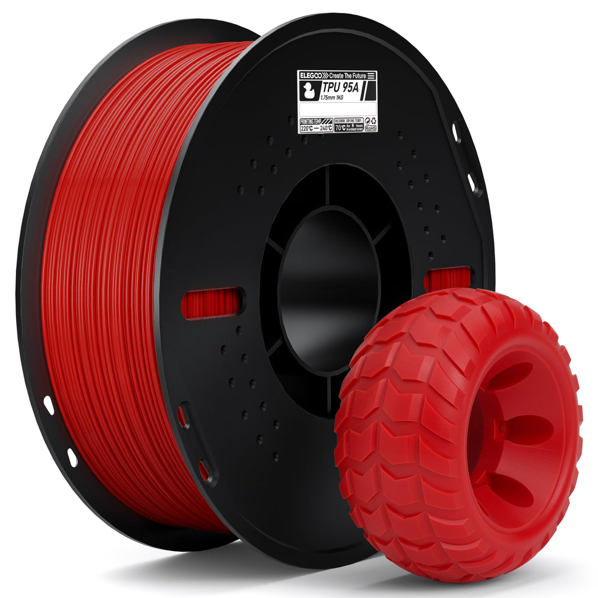 ELEGOO TPU 3D Printer Filament 1.75mm Black 1KG, 95A Flexible