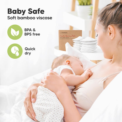 Organic Nursing Pads, 14 Washable Breast Pads,Wash Bag (Neutrals, XL 5.6")