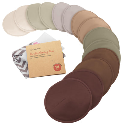 Organic Nursing Pads, 14 Washable Breast Pads,Wash Bag (Neutrals, XL 5.6")
