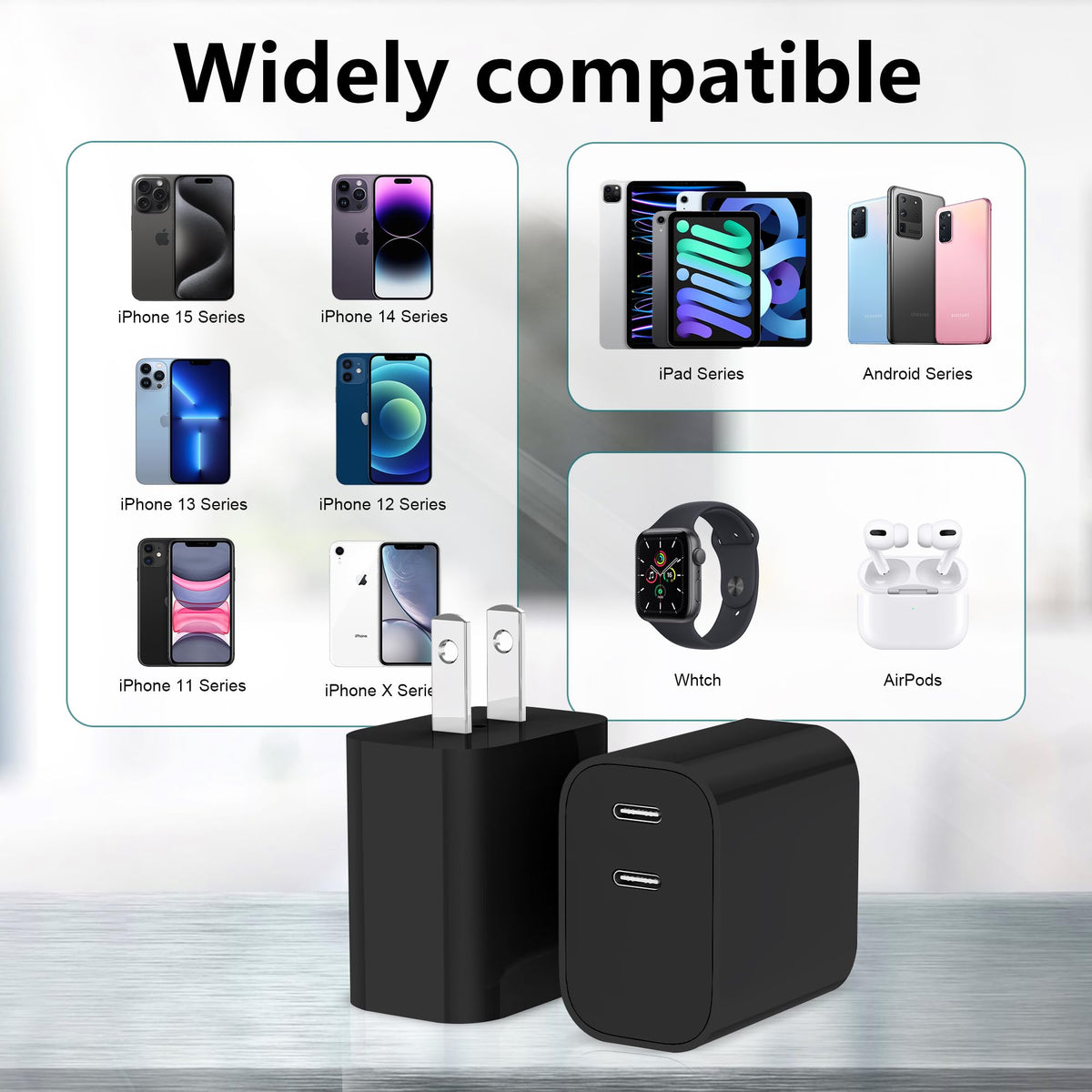 USB C Charger Block 3 Pack, Dual Port 20W Fast Wall Plug