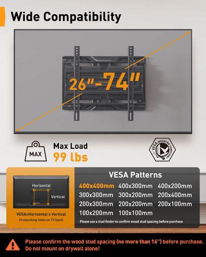 Perlegear Full Motion TV Wall Mount with Power Strip for 60–120 Inch TVs