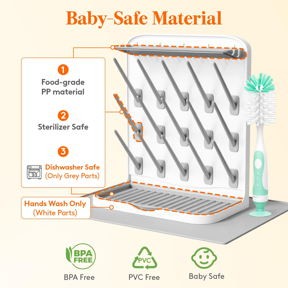 Lifewit 10-Hooks Baby Bottle Drying Rack for Countertop, BPA Free