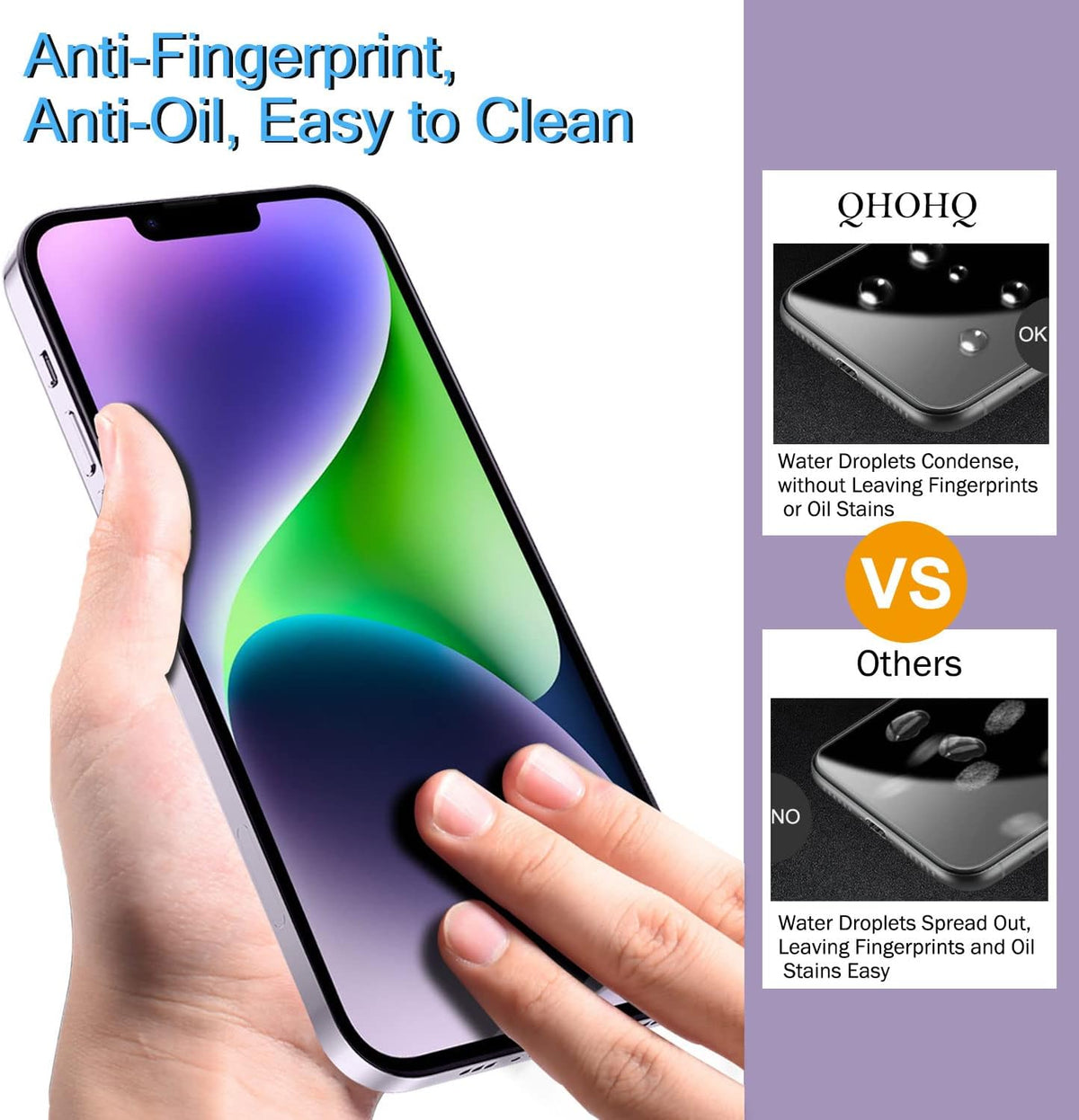 QHOHQ 3 Pack Screen Protector for iPhone 14 Plus 6.7 Inch with 3 Pack Tempered Glass Camera Lens Protector, Ultra HD, 9H Hardness, Case Friendly [Easy to Install Frame]