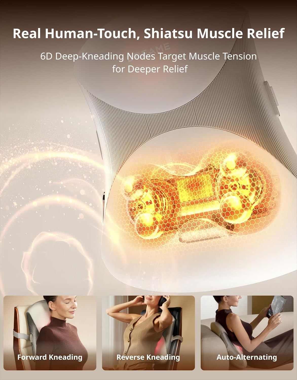 Dreame 6D Back Massager with Heat for Pain Relief, Lumbar Support Pillow