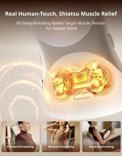Dreame 6D Back Massager with Heat for Pain Relief, Lumbar Support Pillow