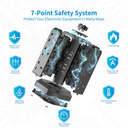 HAFINO Tower Extension Lead with USB Slots, PD18W USB C Fast Charger, 1.8M