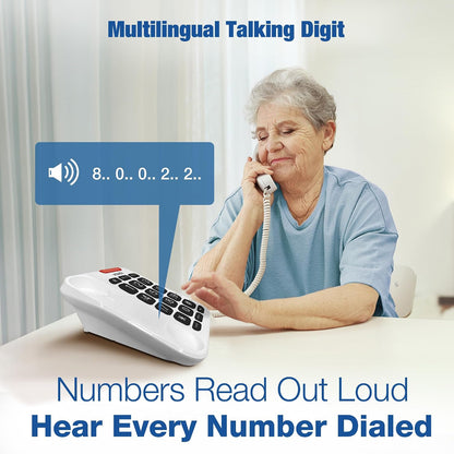 Vtech SA3100 Corded Senior Phone for Elderly with High-Contrast Large Buttons,Multilingual Talking Digits,Visual Ringer,Speed Dial,Speakerphone,No AC Power,Earpiece and Speakerphone Volume Control