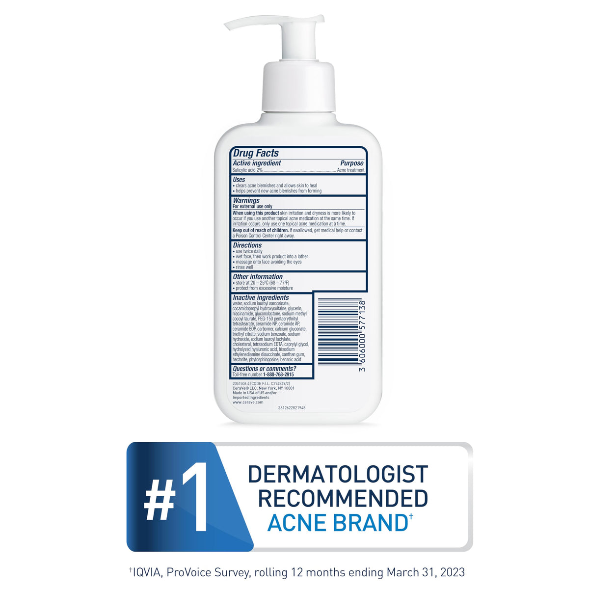CeraVe Acne Control Cleanser, Face Wash with 2% Salicylic Acid, 8 oz