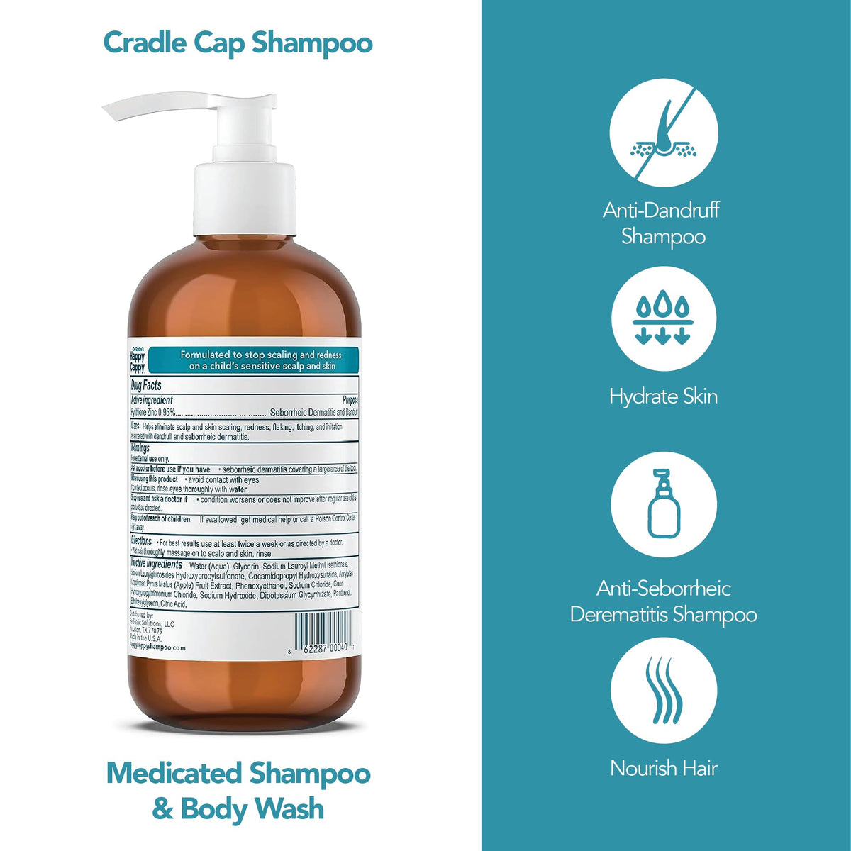 Happy Cappy Medicated Shampoo and Body Wash with Beanie Brush - 2 Pieces