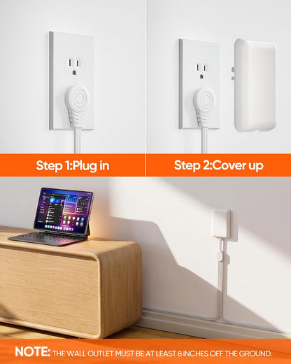 Split Extension Cord with Outlet Cover (10FT, Dual 5FT), Flat Plug Power Strip with 6 Outlets and 3 USB Ports, Outlet Extender for Tight Spaces