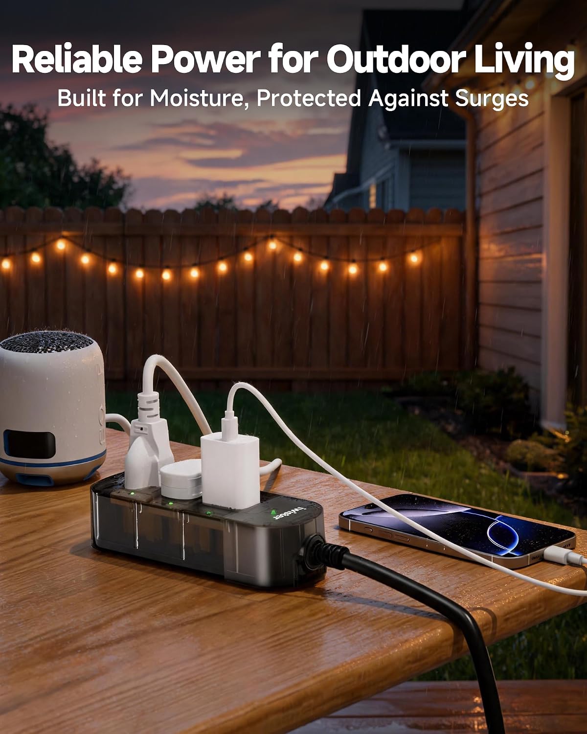 Outdoor Power Strip Weatherproof, 3 AC Outlets, 25FT Extension Cord