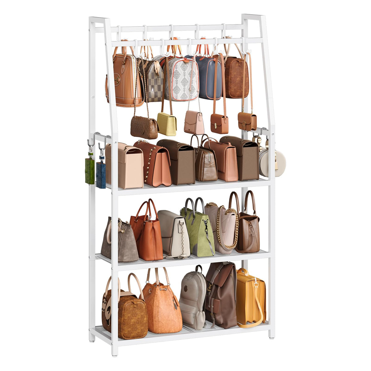 HOOBRO 3-Tier Purse Organizer for Closet, Purse Rack Stand with 14 Hooks