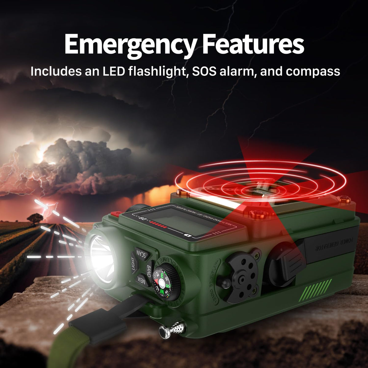 FosPower NOAA Emergency Weather Radio D8 37000mWh Portable Power Bank, AM/FM, USB/Solar/Hand Crank Charging, SOS Alarm & Flashlight for Indoor/Outdoor Emergency - Orange