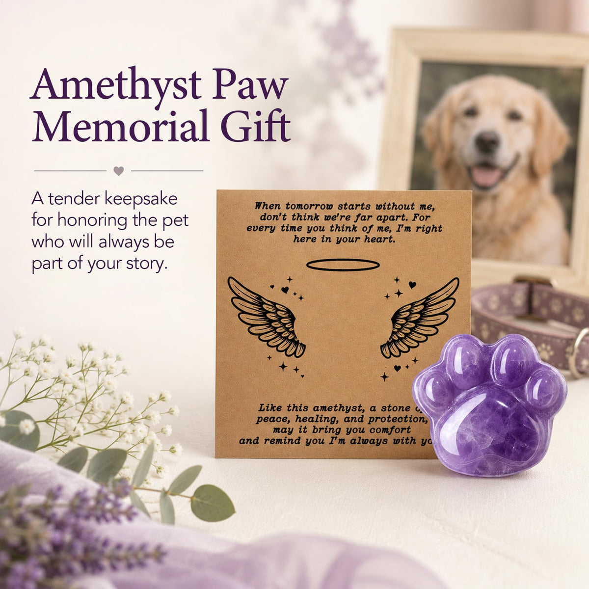 Dog Memorial Gifts for Loss of Dog, Rose Quartz Paw & Memorial Bracelet