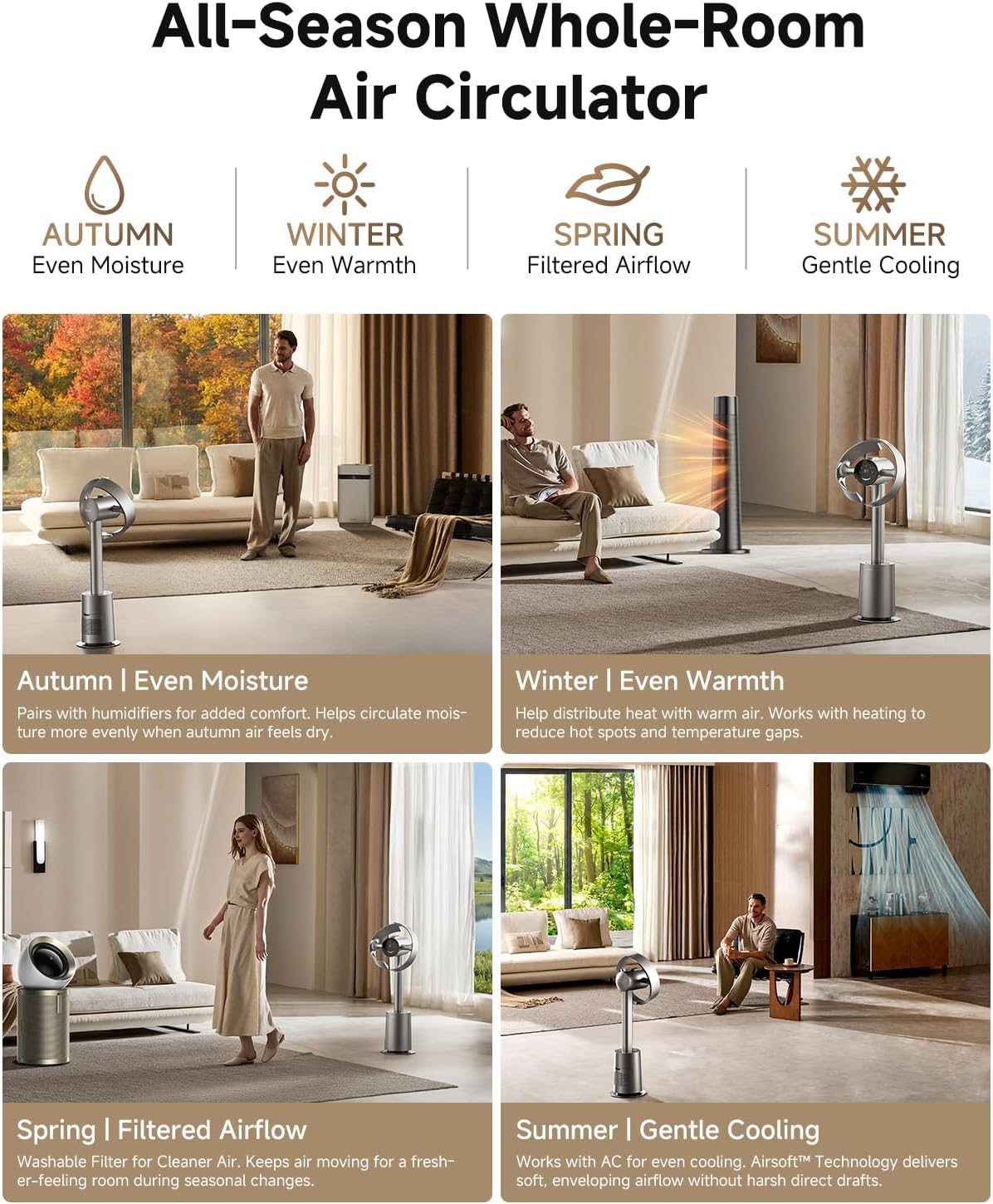 dreame Bladeless Tower Fan MF10 for Bedroom with 270° Spatial Airflow