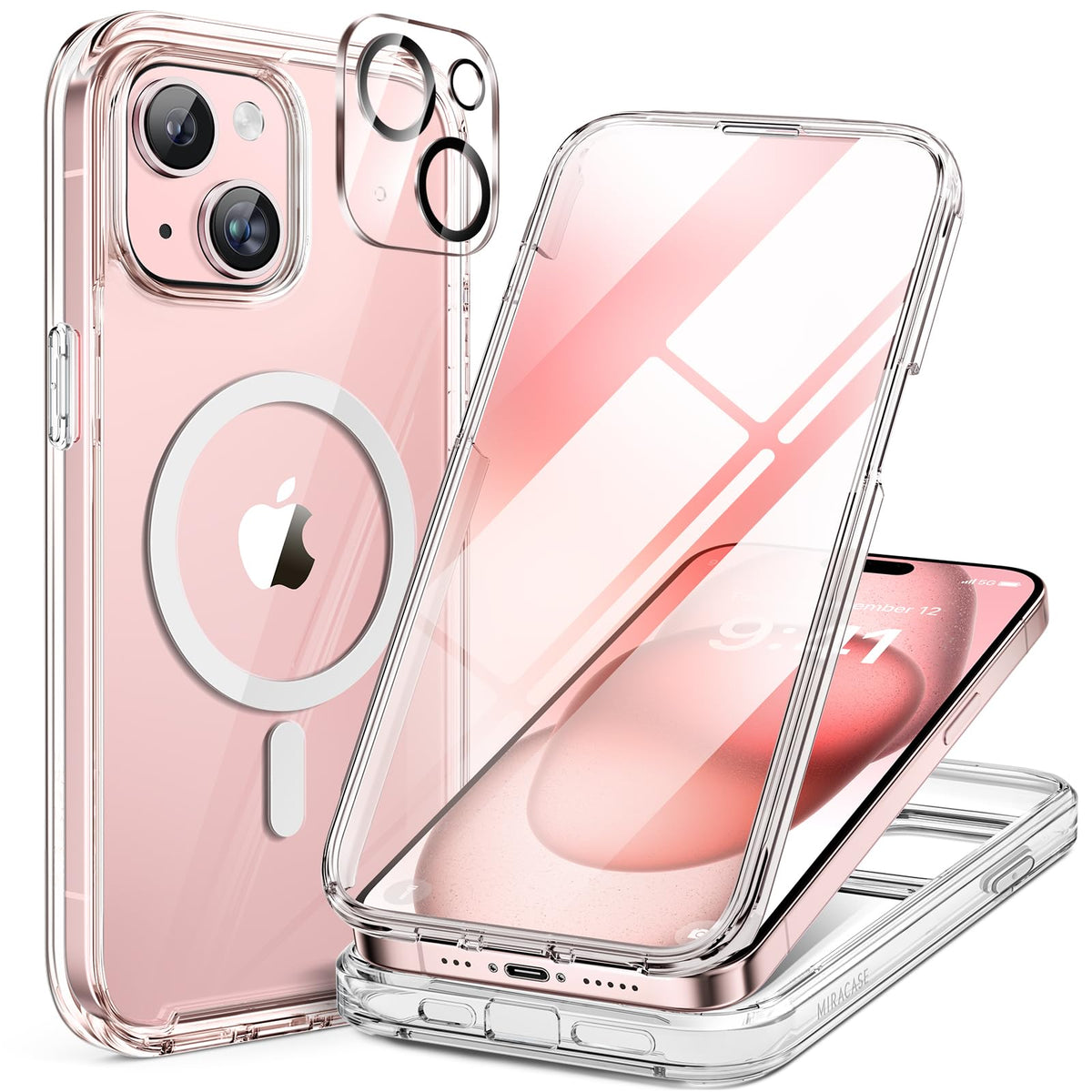 Miracase for iPhone 17e Case & iPhone 16e Case, Full-Body Phone with Built-in Glass Screen Protector, [Magnetic with MagSafe] Military Drop Proof 17 E/ 16 E Cover Bumper 6.1 inch, Black