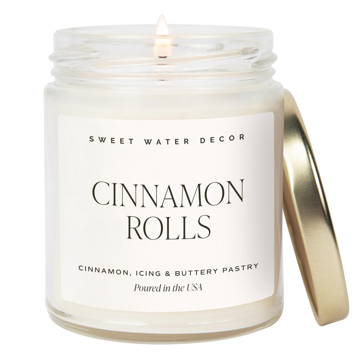 Sweet Water Decor Cinnamon Roll Candle, 9oz Clear Jar, Fall Scent