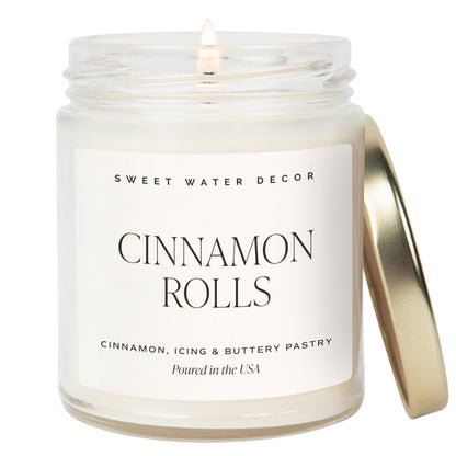 Sweet Water Decor Cinnamon Roll Candle, 9oz Clear Jar, Fall Scent