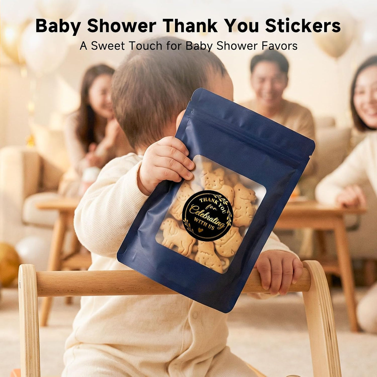 Thank You Stickers, 100 PCS Black Wedding Stickers with Gold Foil