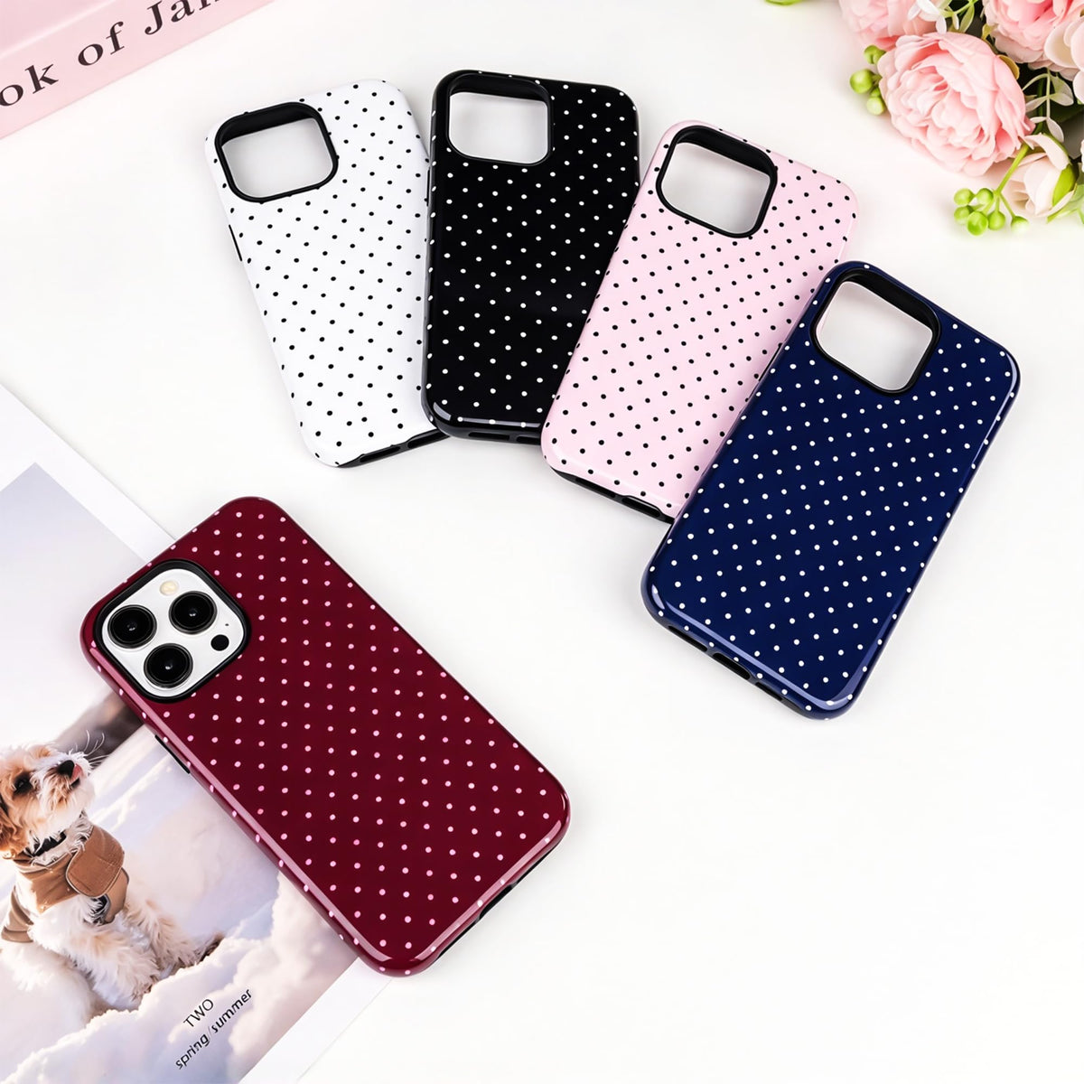 Polka Dot Pattern Phone Case for iPhone 17 6.3", White