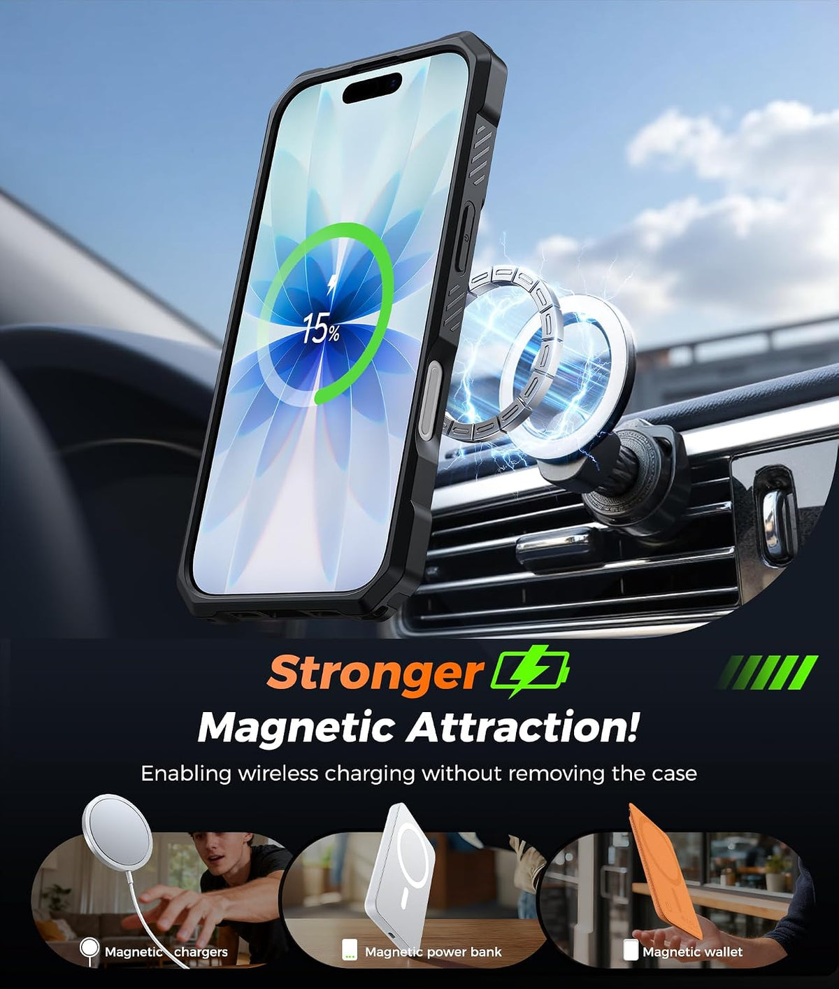 FNTCASE for iPhone 17 Case with 360 Spin Magnetic Stand