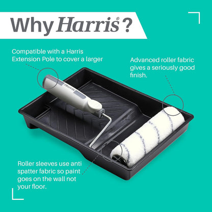 Harris Seriously Good Walls & Ceilings Paint Roller Set 9in, 1 x 9" Frame, 4 x 9" Medium Pile Roller Sleeves & Tray 9"