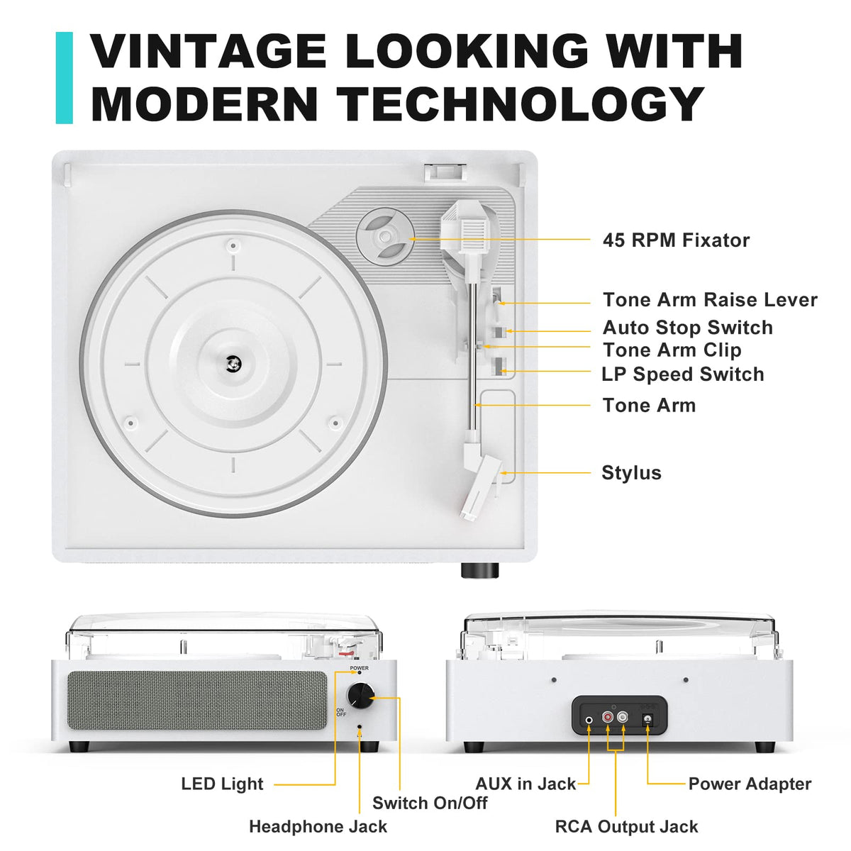 Seasonlife® Record Player for Vinyl Turntable with Speakers,Pale Purple