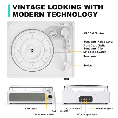Seasonlife® Record Player for Vinyl Turntable with Speakers,Pale Purple
