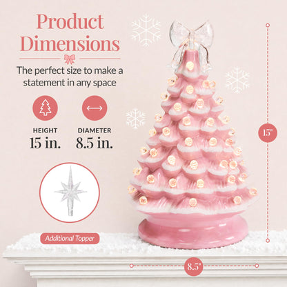 Best Choice Products 15in Ceramic Christmas Tree, Pre-lit Hand-Painted Tabletop Holiday Tree, Star Topper, 64 Lights - Green w/Multicolored Bulbs